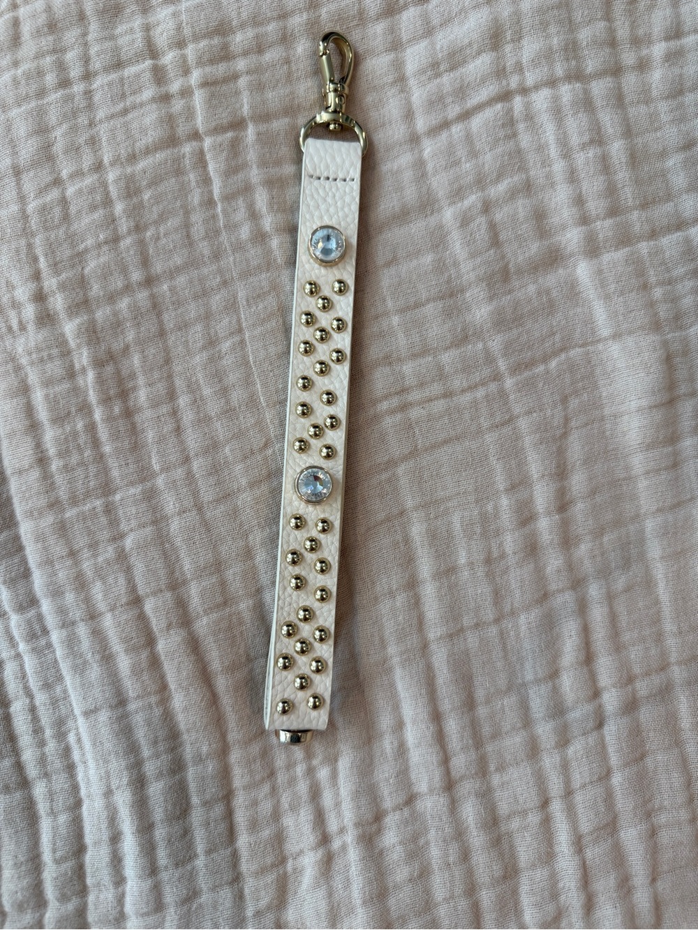 Bandolier Ava Ivory/Gold Crystal-Studded Ivory Leather Wristlet Phone Strap